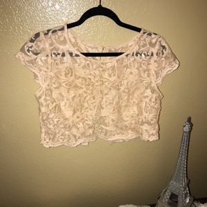 Bebe embellished lace crop top